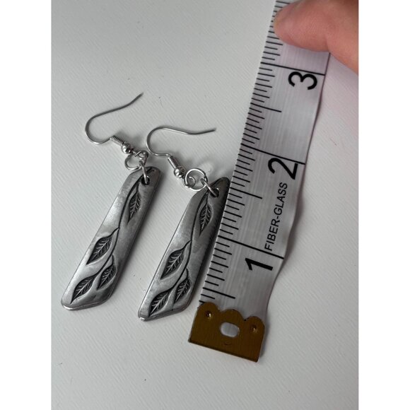 Handmade Upcycled Silverware Leaf Print Earrings: Stainless Steel Drop Earrings - Picture 5 of 5